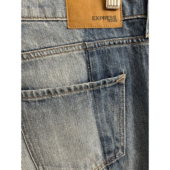 EXPRESS Mid Rise Raw Hem Pieced Original Girlfriend Crop Jeans sz 8 Reg - Picture 5 of 8